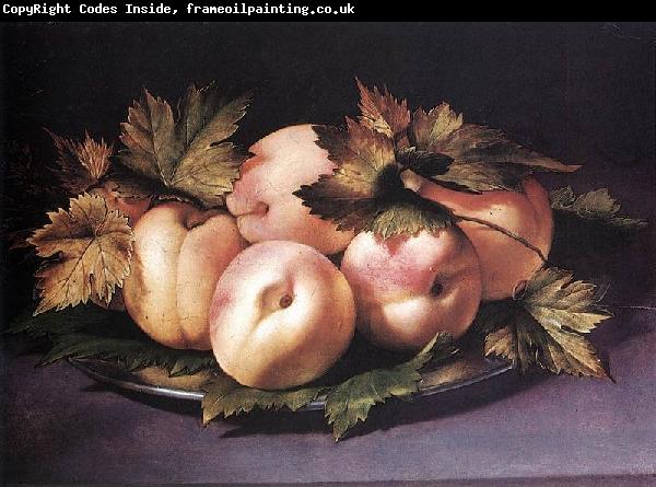 FIGINO, Giovanni Ambrogio Metal Plate with Peaches and Vine Leaves